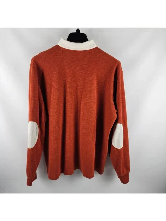 L.L. Bean Shirt Men XL Reg Orange VTG Signature Slim Fit Rugby L/S Elbow Patches - Picture 2 of 8